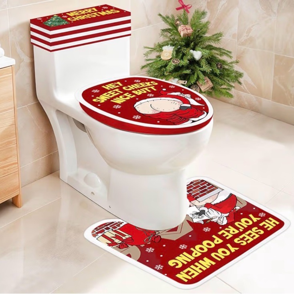 Funny Christmas Toilet Seat Cover and Rug Set